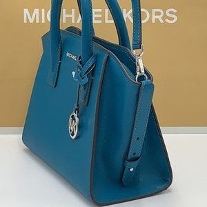 Michael Kors Avril Small Leather Top-Zip Satchel Lagoon color